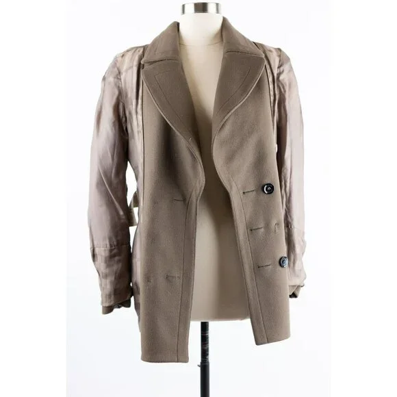 $2,450 Burberry Cashmere Blend Pocket Pea Coat SZ 44/10 US Olive Brown
